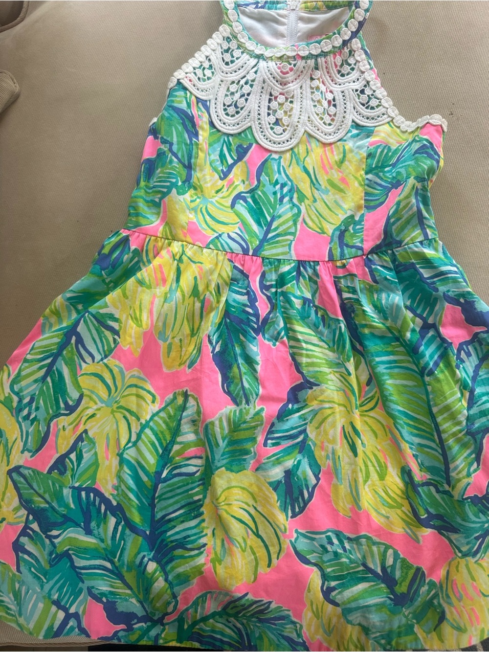 Lilly Pulitzer White Lace Halter with Pink, Green & Yellow Accents